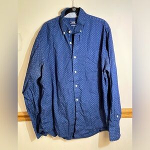 IZOD Premium Essentials Mens XL Dress Button Collar Blue with pastel‎ dots shirt